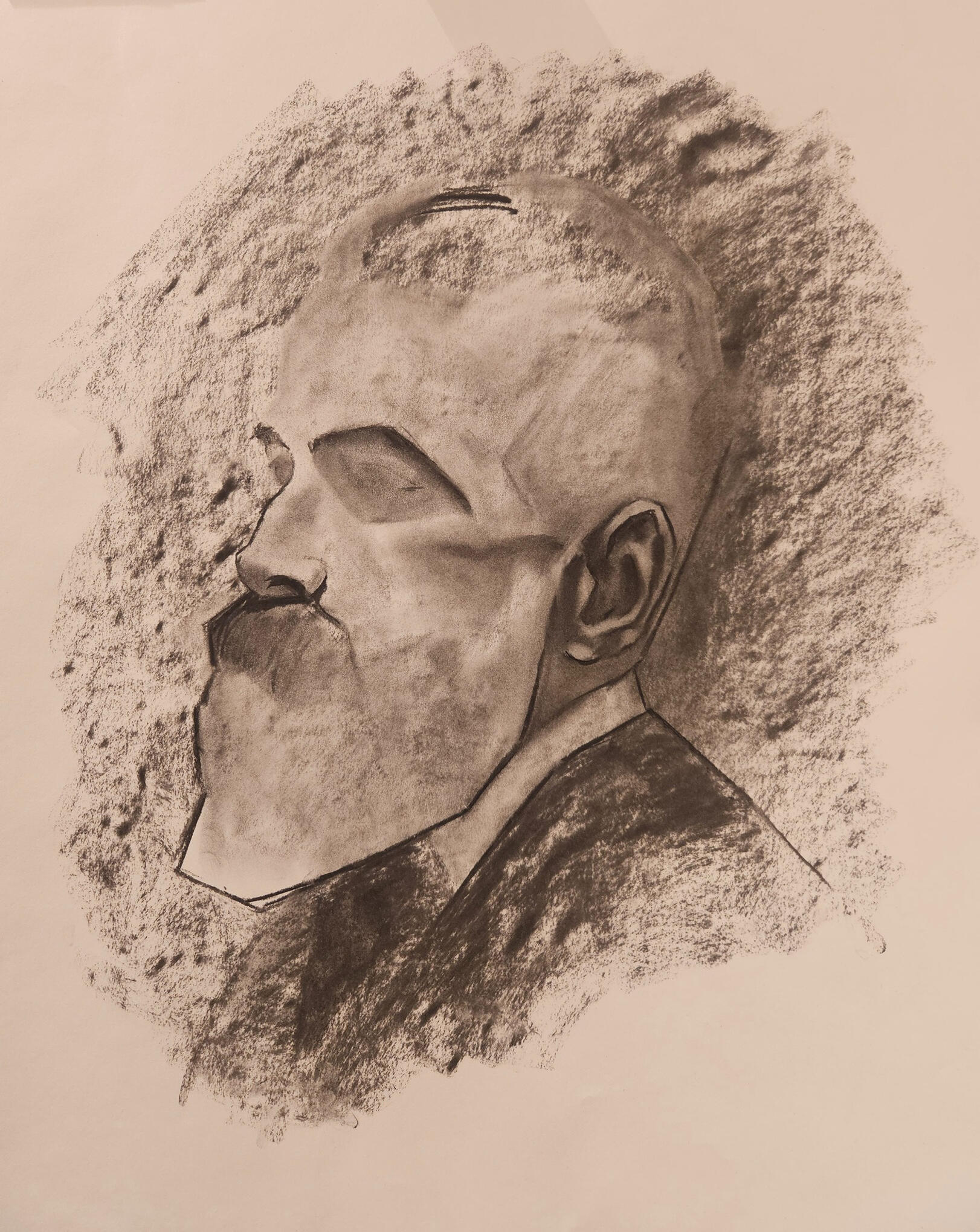 Study of a head. Charcoal on cartridge paper, 60×42cm, 2026