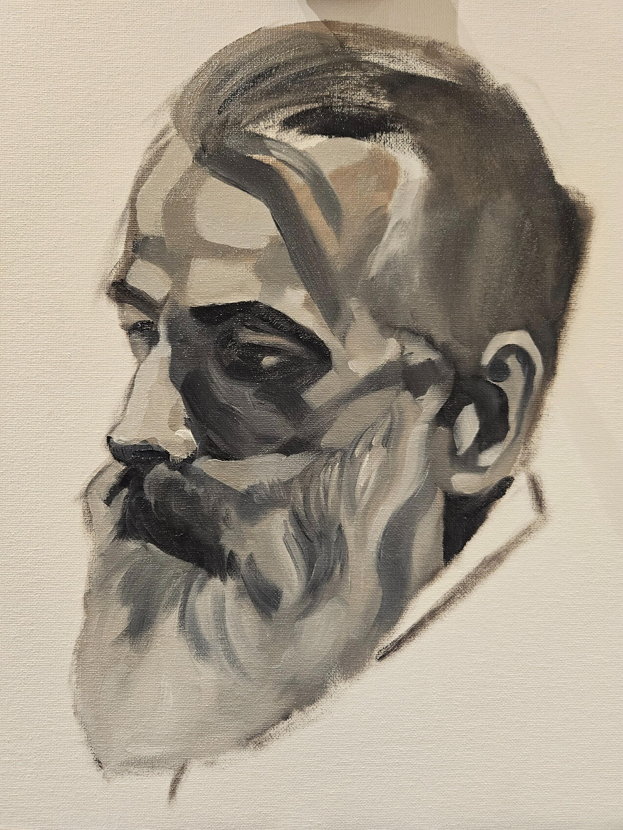 Study of a head. Oil on canvas panel, 40 × 30cm, 2026 Exhibited at the group show “One Off”, Candid Arts Trust, London, 2025