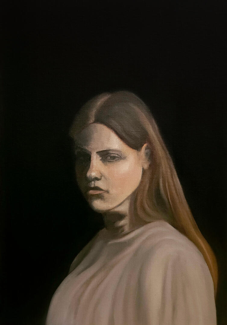 Estatuas de sal. Oil on canvas board, 42×29.7cm, 2026 Exhibited at The Art Academy of London, 2026